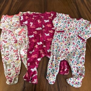 Wonder Nation Floral and Animal DesignBaby One Piece Pajamas Bundle of 3 6-9M